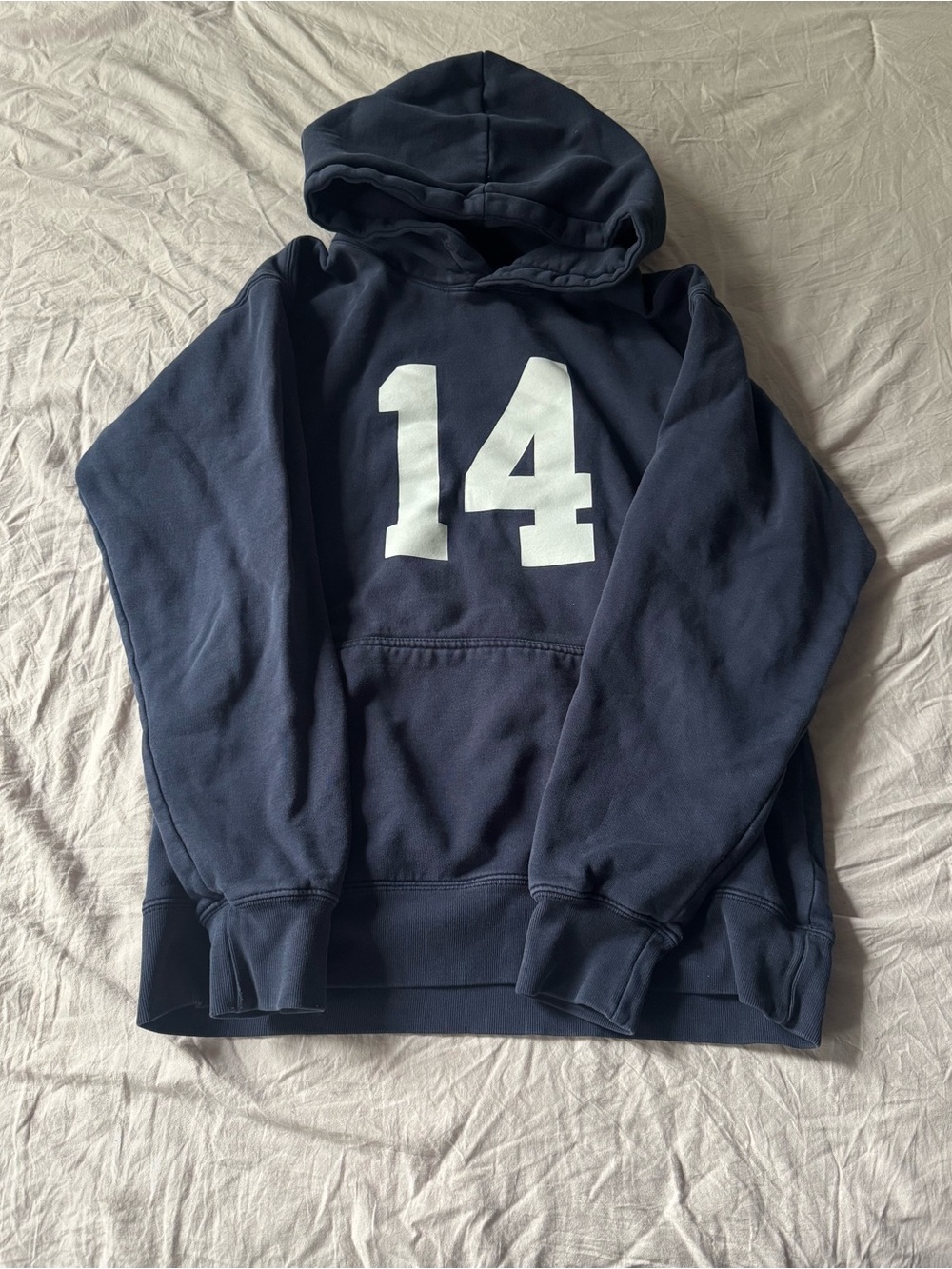 Brandy Melville Navy Hoodie with White '14' Front Print